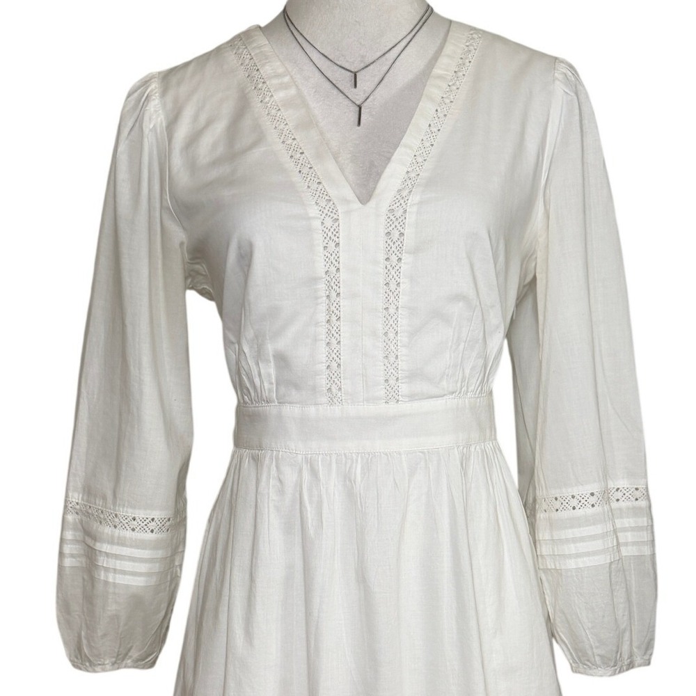 J.Crew White Cotton Eyelet Lace V-Neck Mini Dress Long Puff Sleeve XS - Picture 4 of 11